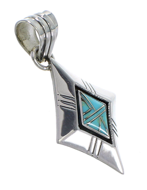 Turquoise Inlay Genuine Sterling Silver Southwest Pendant QX77439